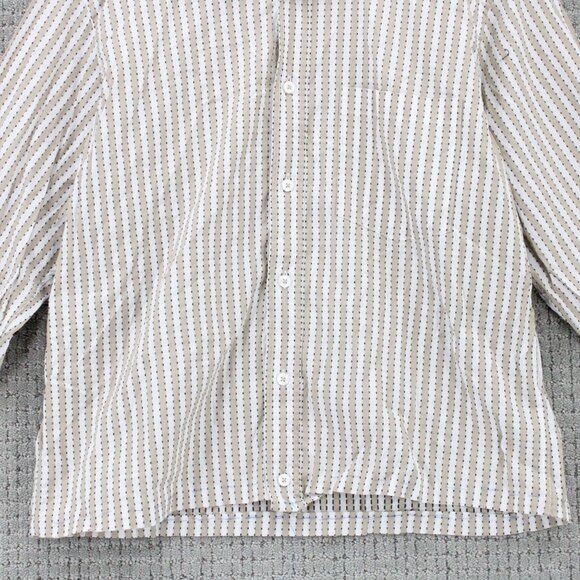 Bugatchi UOMO Shirt Mens Medium M Beige Striped Button Down Long Sleeve Collared - Picture 4 of 10